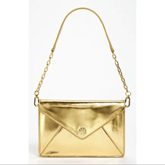 Tory Burch Handbags - Tory Burch Viva Vachetti - Large' Leather Gold Envelope Clutch